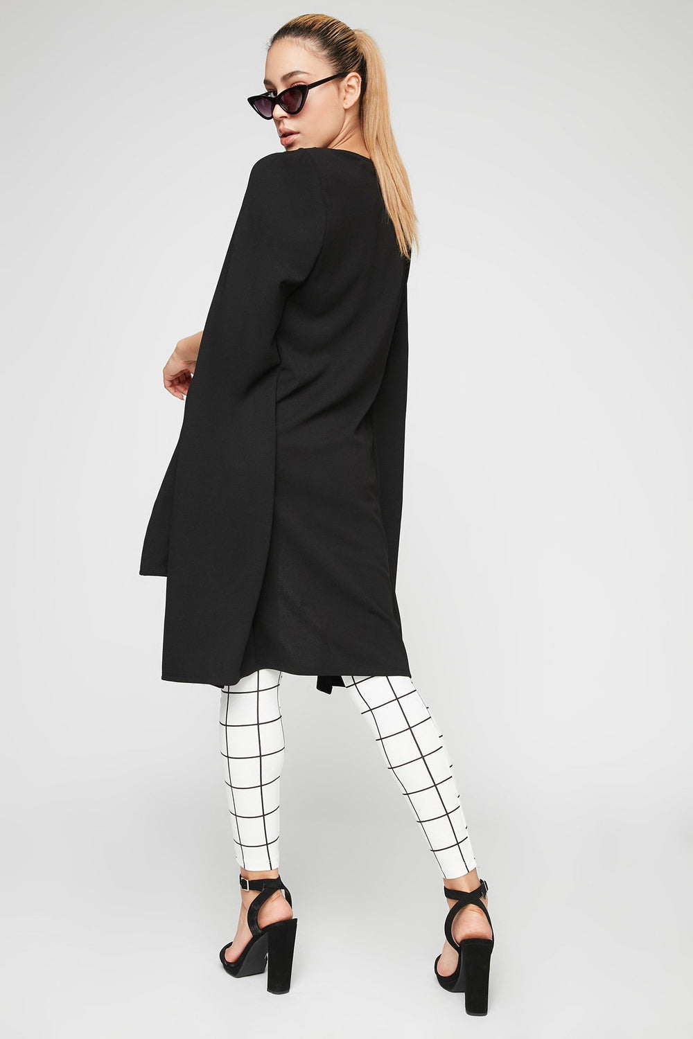 Women Crepe Longline Cape Blazer Black