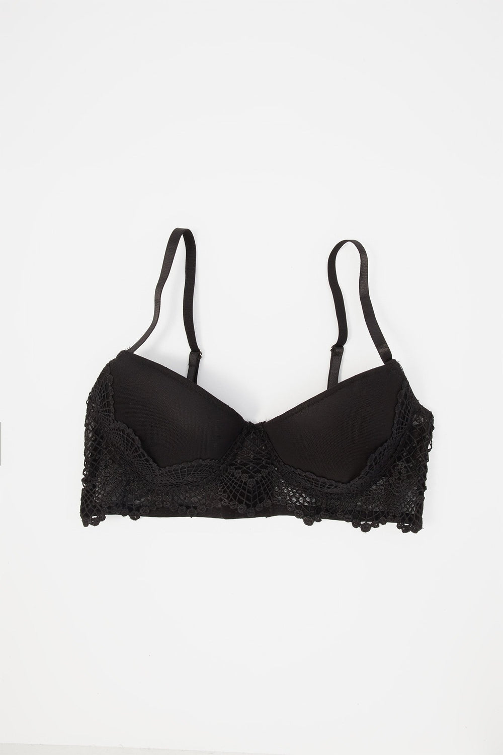 Women Crochet Trim Bra Black
