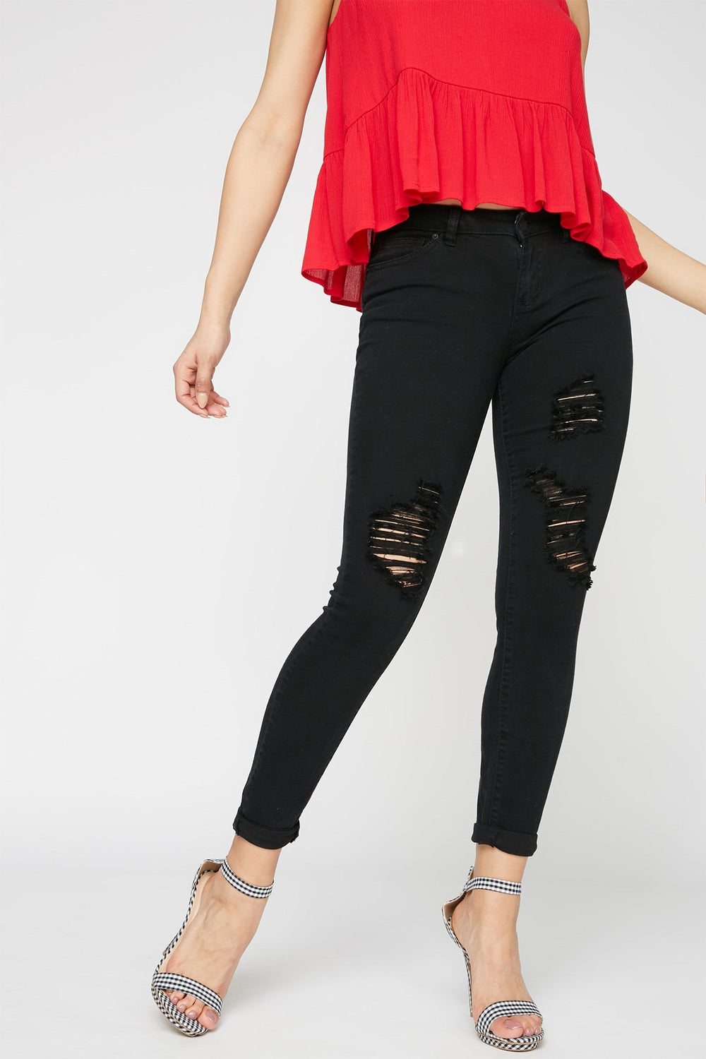 Women Distressed Coloured Skinny Jean Black