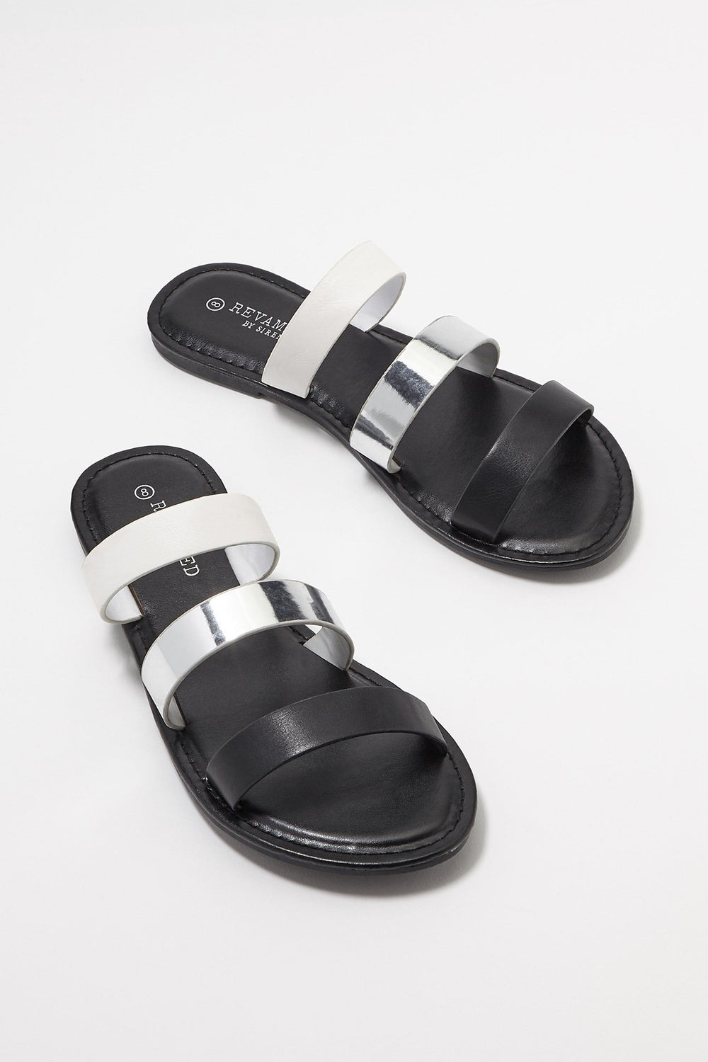 Women Faux-Leather Metallic Triple Band Slip-On Sandal Black