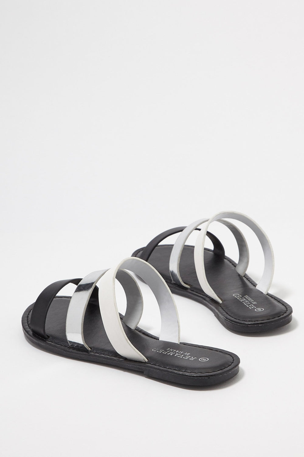 Women Faux-Leather Metallic Triple Band Slip-On Sandal Black