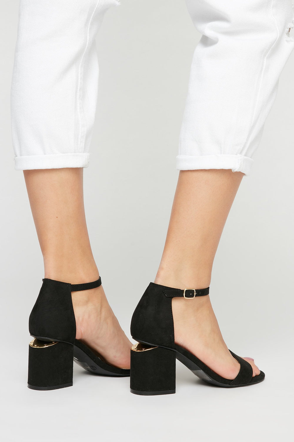 Women Faux-Suede Banded Cut-Out Heel Sandal Black