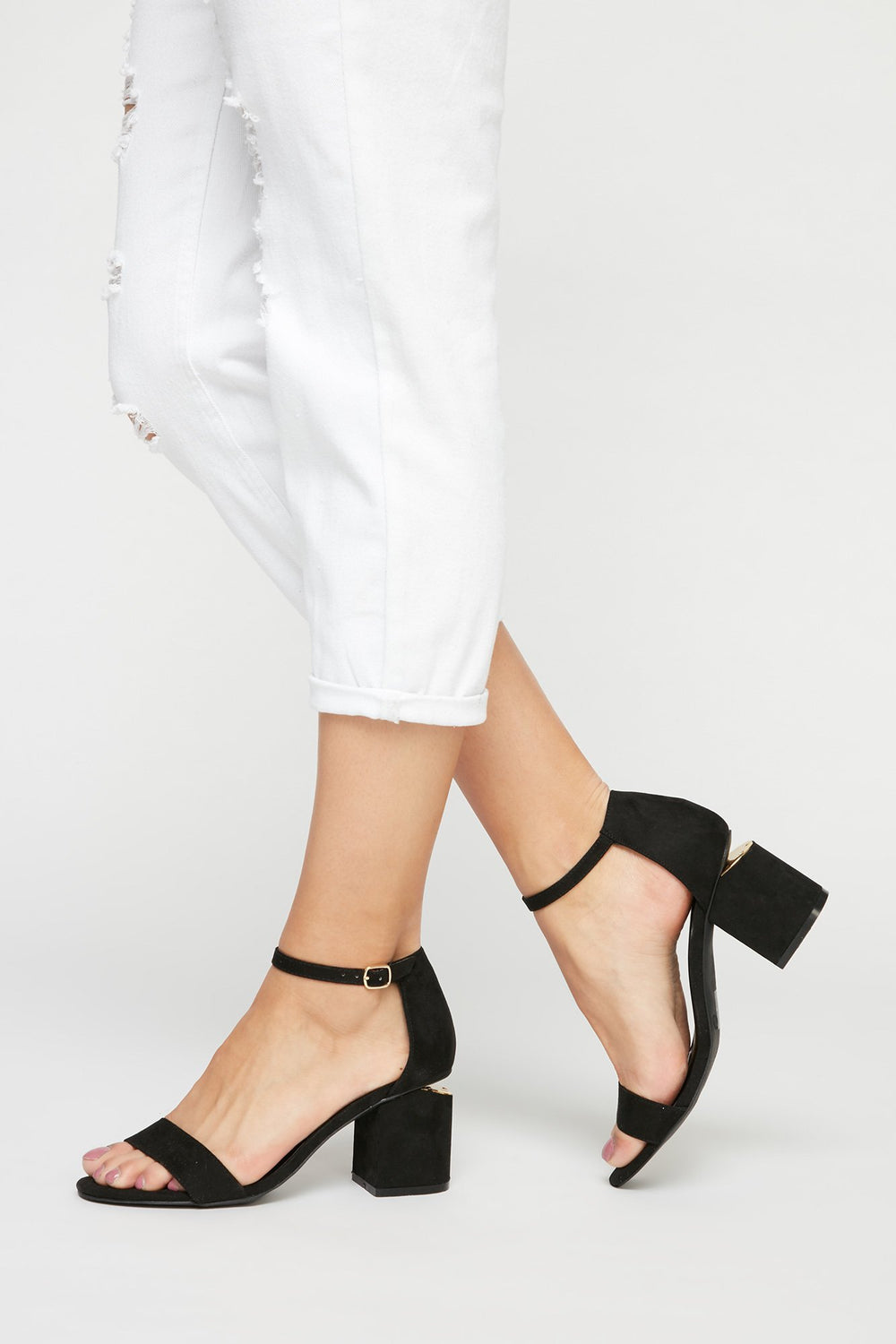 Women Faux-Suede Banded Cut-Out Heel Sandal Black