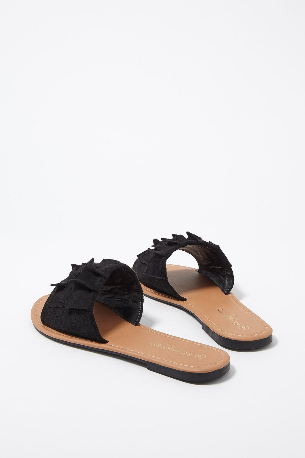 Women Faux-Suede Ruffle Slip-On Sandal Black