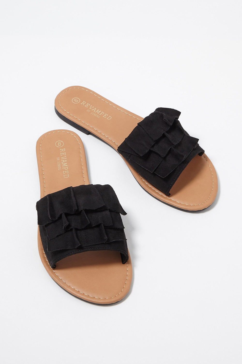 Women Faux-Suede Ruffle Slip-On Sandal Black