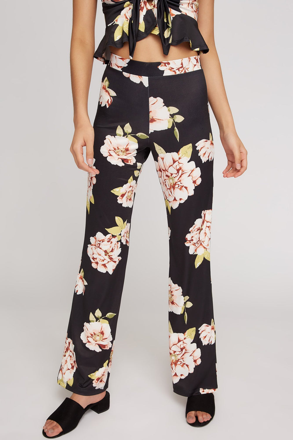 Women Floral High-Rise Palazzo Pant Black