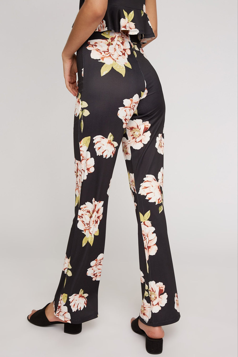 Women Floral High-Rise Palazzo Pant Black