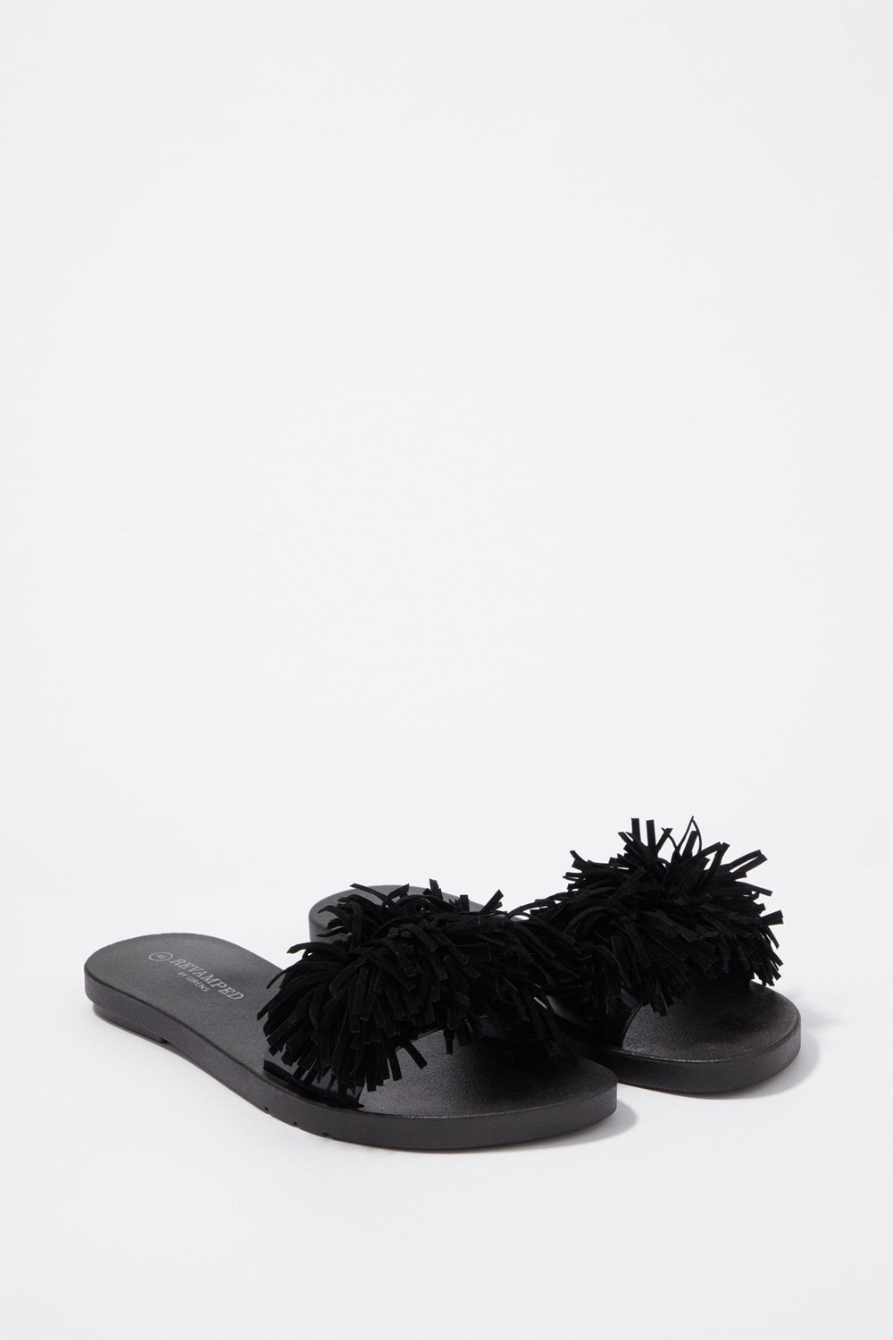 Women Fringe Banded Slider Sandal Black