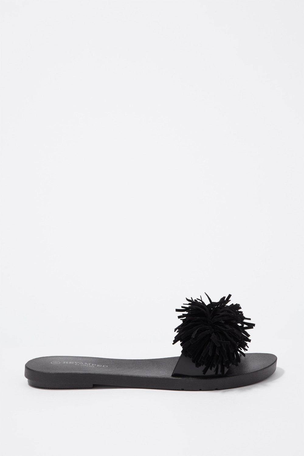 Women Fringe Banded Slider Sandal Black