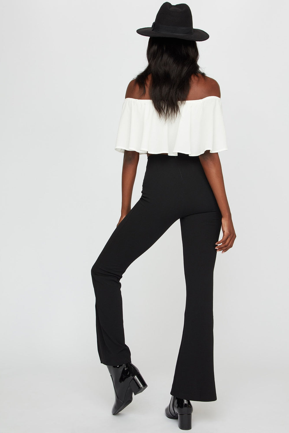 Women Front-Slit Flare High-Rise Tapered Pant Black