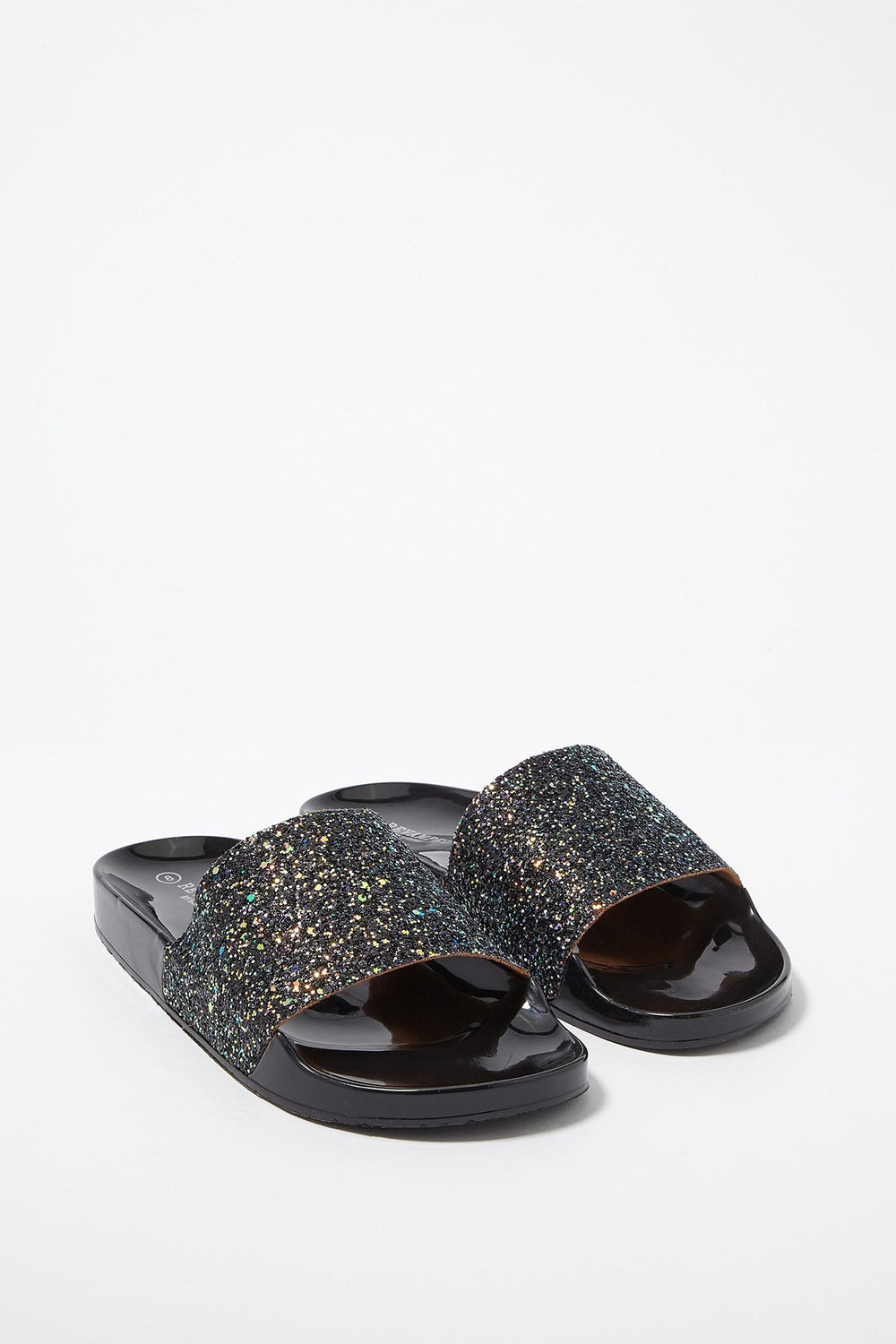 Women Glitter Band Electro Slider Sandal Black
