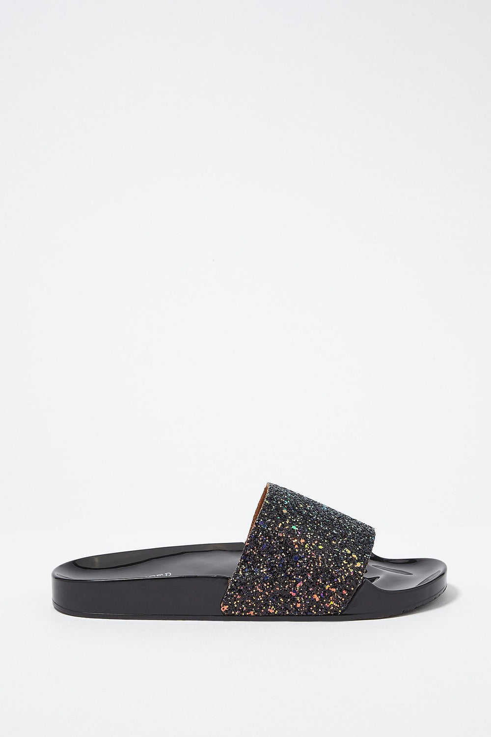 Women Glitter Band Electro Slider Sandal Black