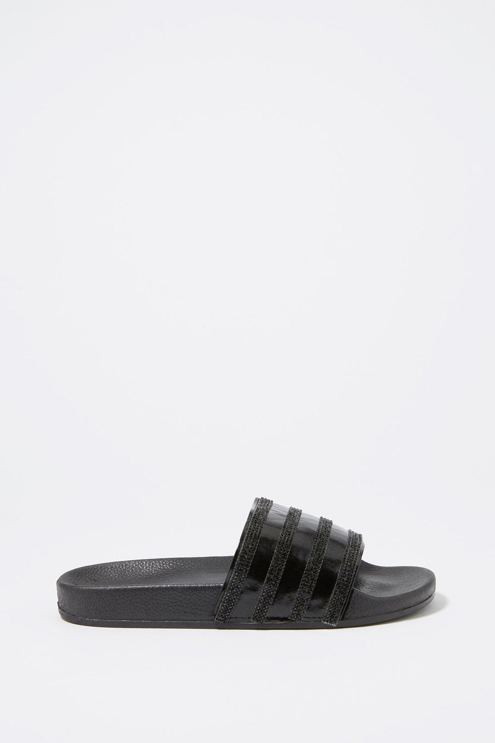 Women Glitter Striped Slider Sandals Black