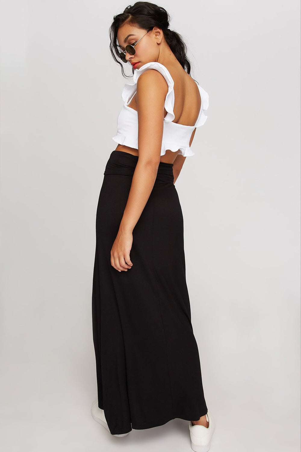 Women High-Rise Banded Soft Maxi Skirt Black
