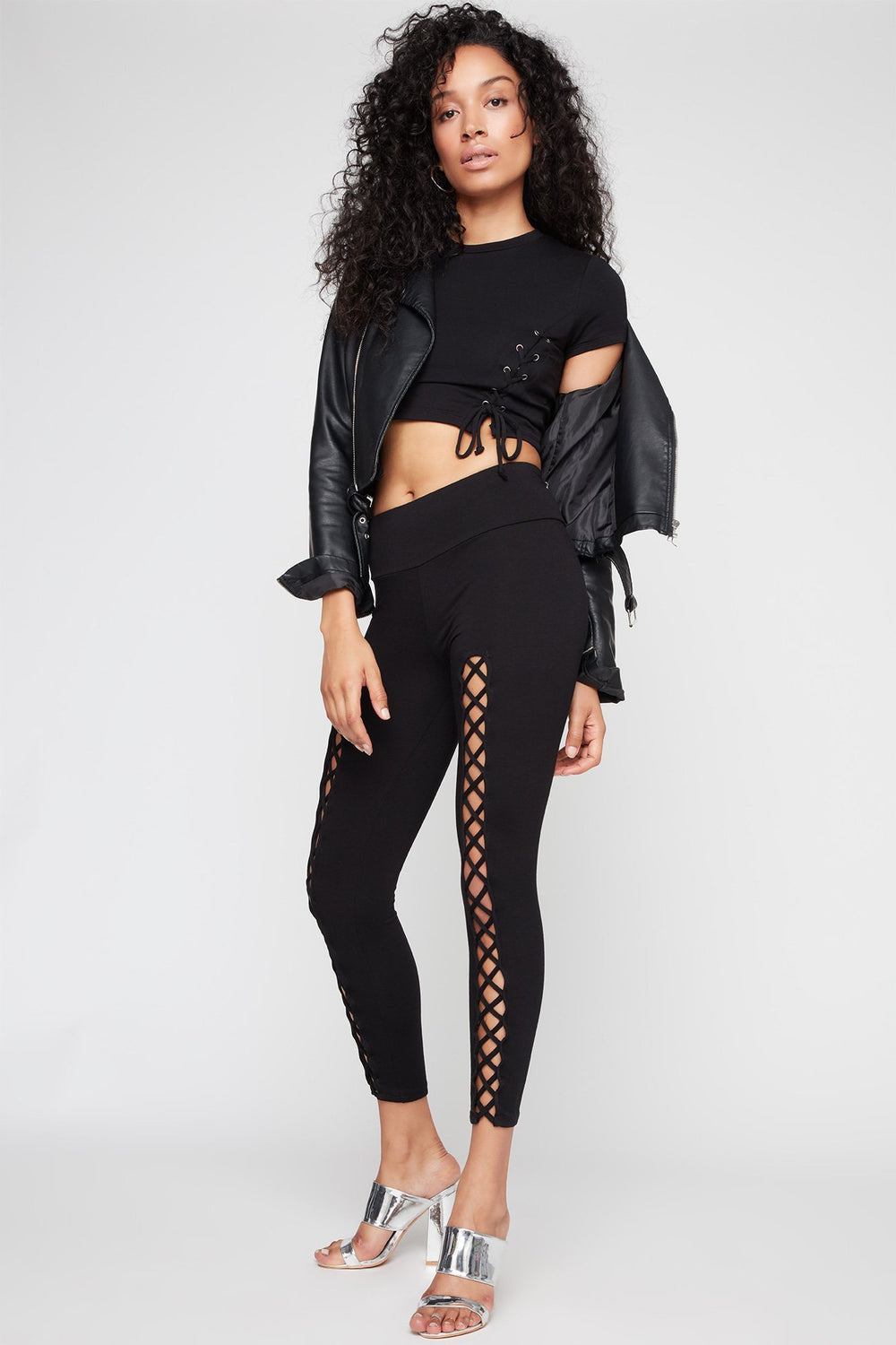 Women High-Rise Crisscross Caged Skinny Pant Black