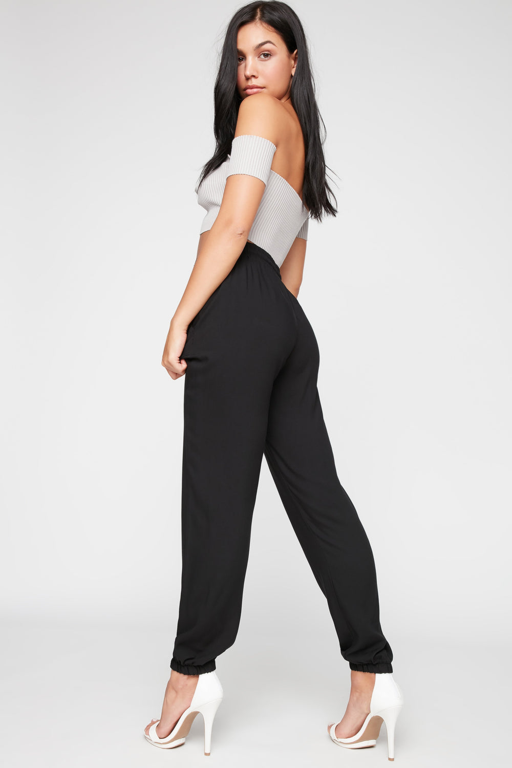 Women High-Rise Drawstring Pant Black