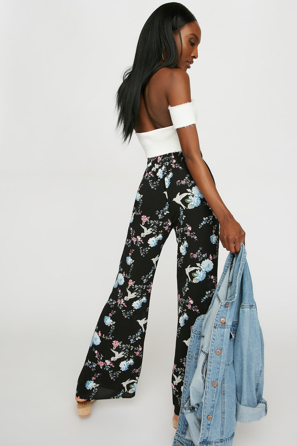 Women High-Rise Floral Palazzo Pant Black