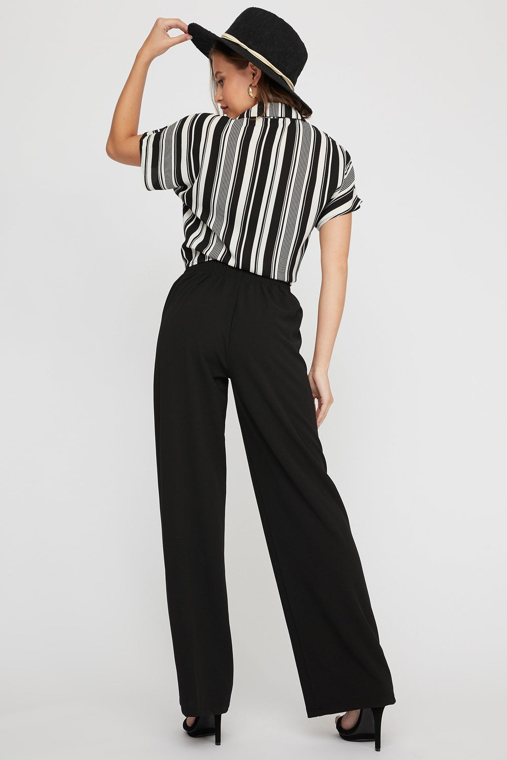 Women High-Rise Pull-On Wide-Leg Pant Black