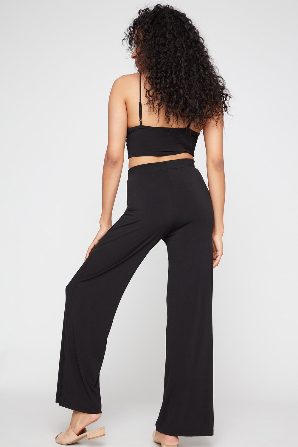 Women High-Rise Pull-On Wide-Leg Pant Black