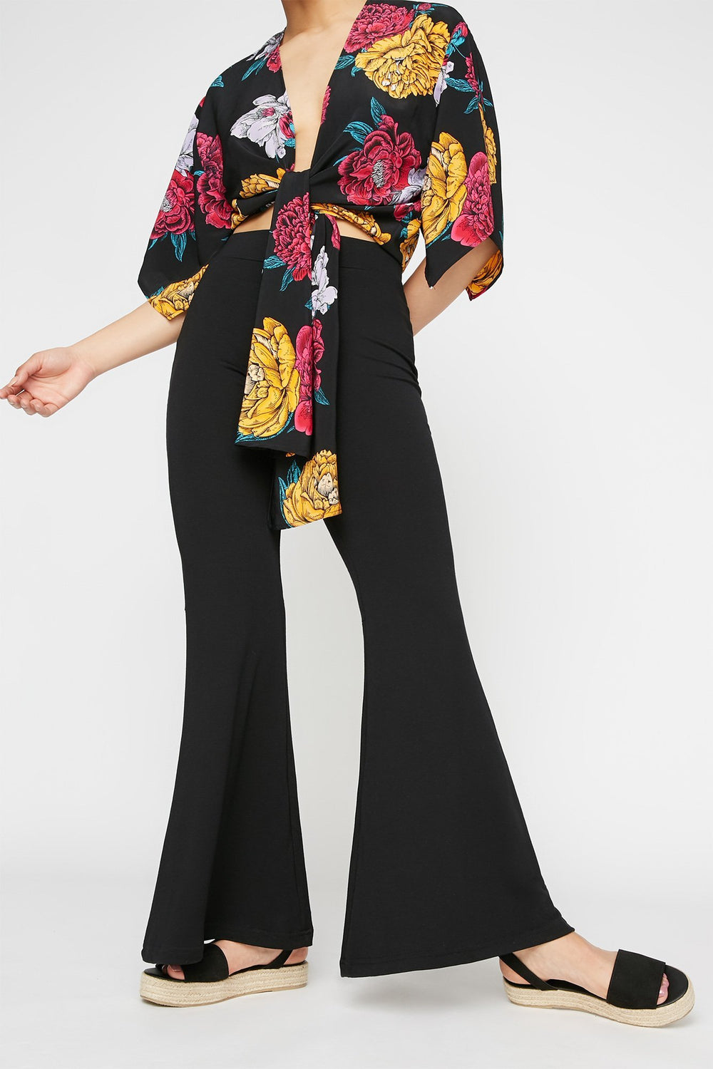Women High-Rise Pull-On Wide-Leg Pant Black