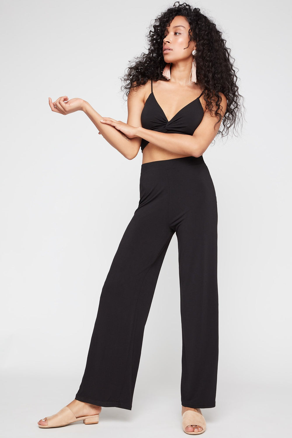 Women High-Rise Pull-On Wide-Leg Pant Black
