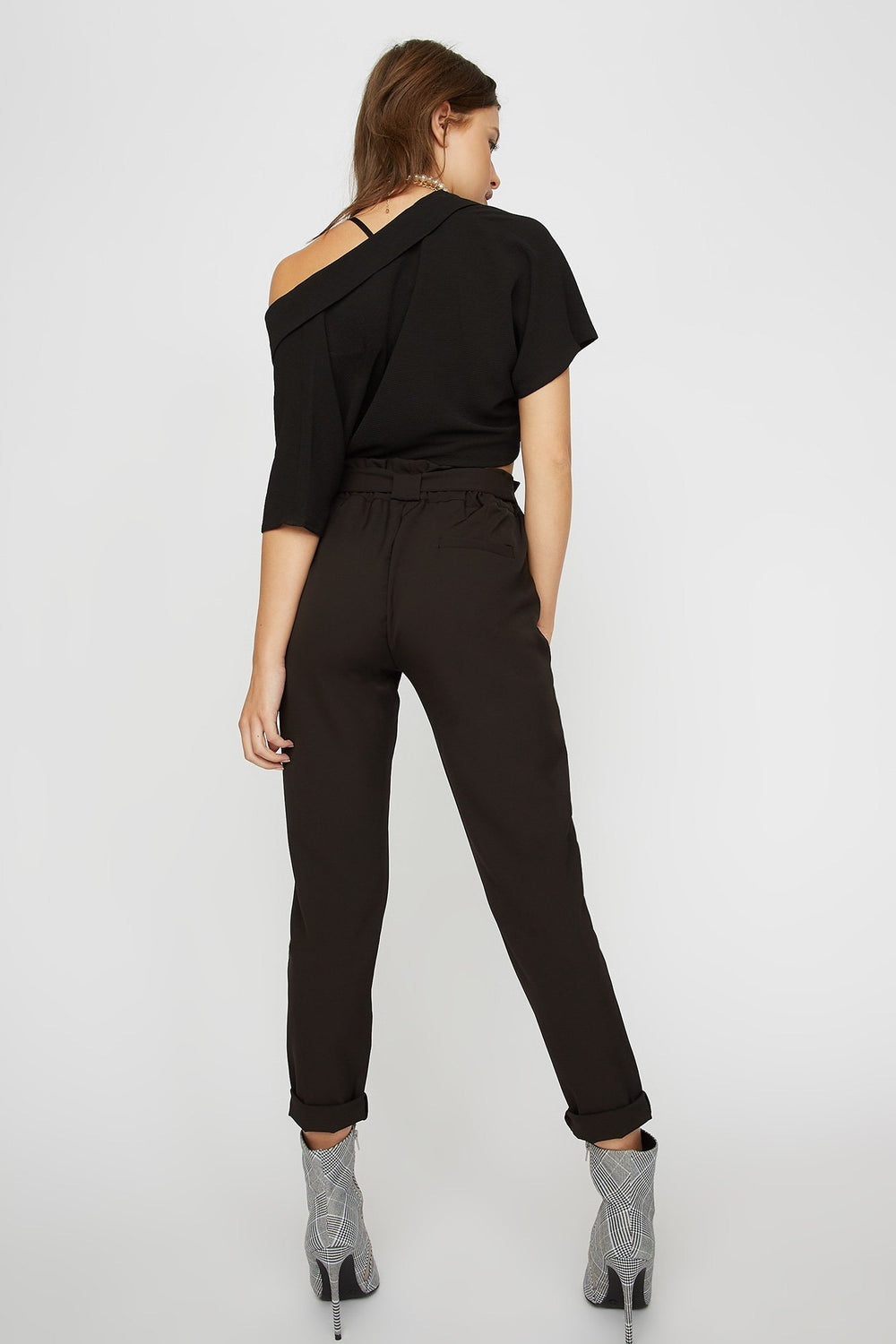 Women High-Rise Self-Tie Paperbag Pant Black