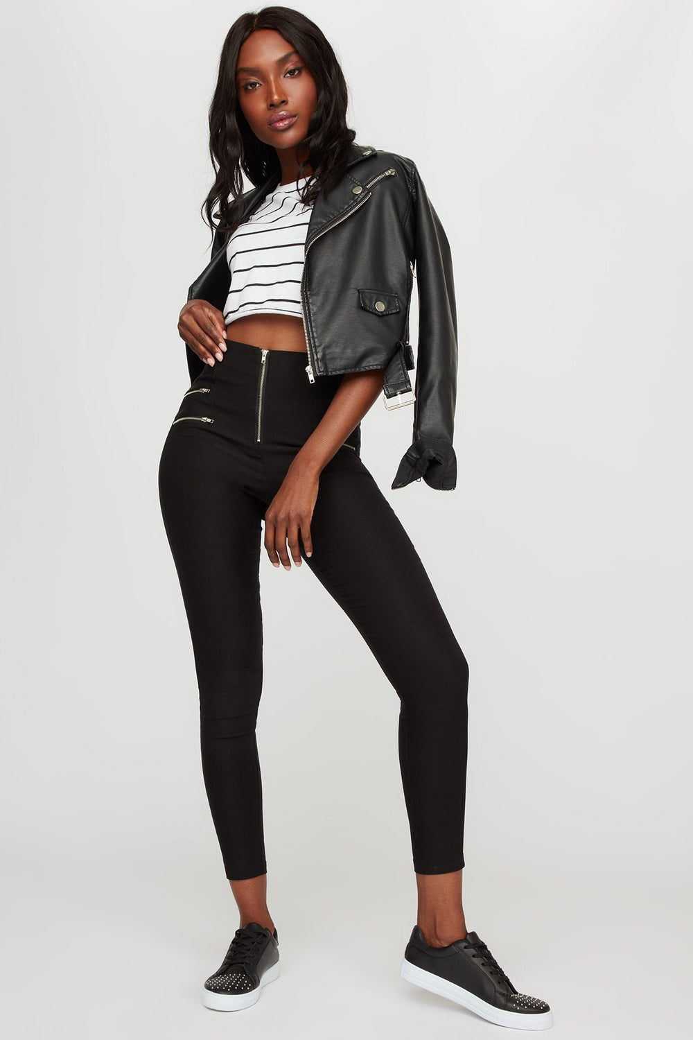 Women High-Rise Zip-Up Skinny Pant Black