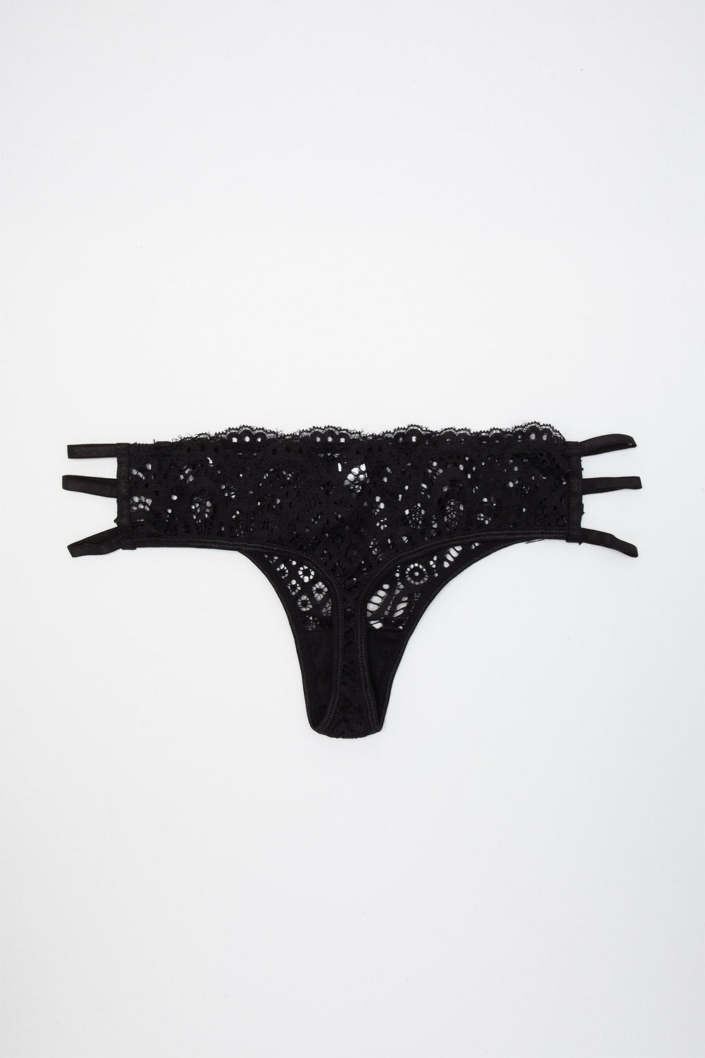 Women Lace Caged Thong Black