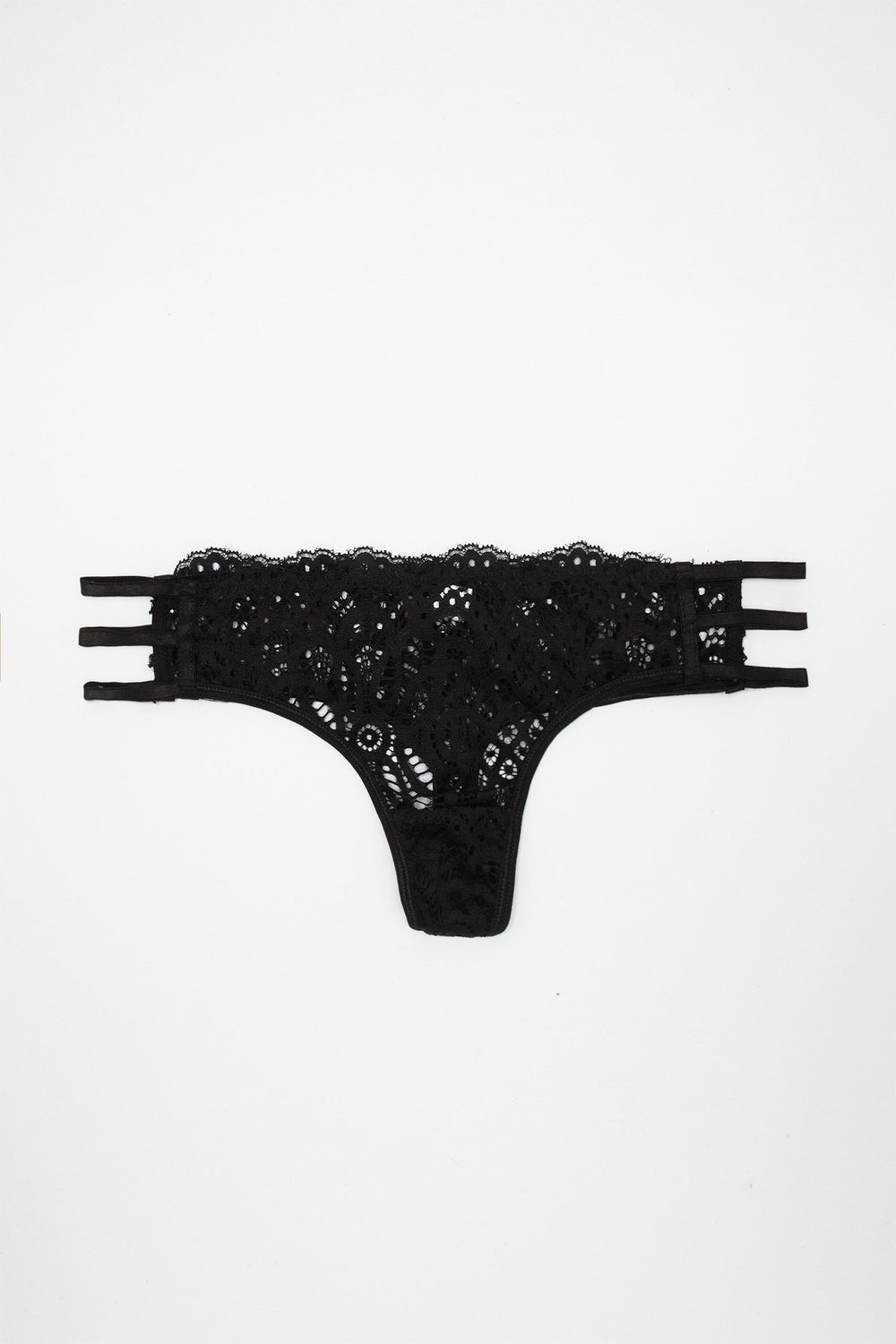 Women Lace Caged Thong Black