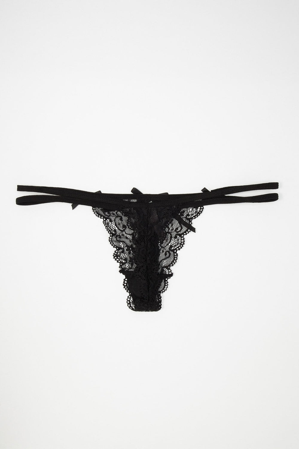 Women Lace-Up Lace Thong Black