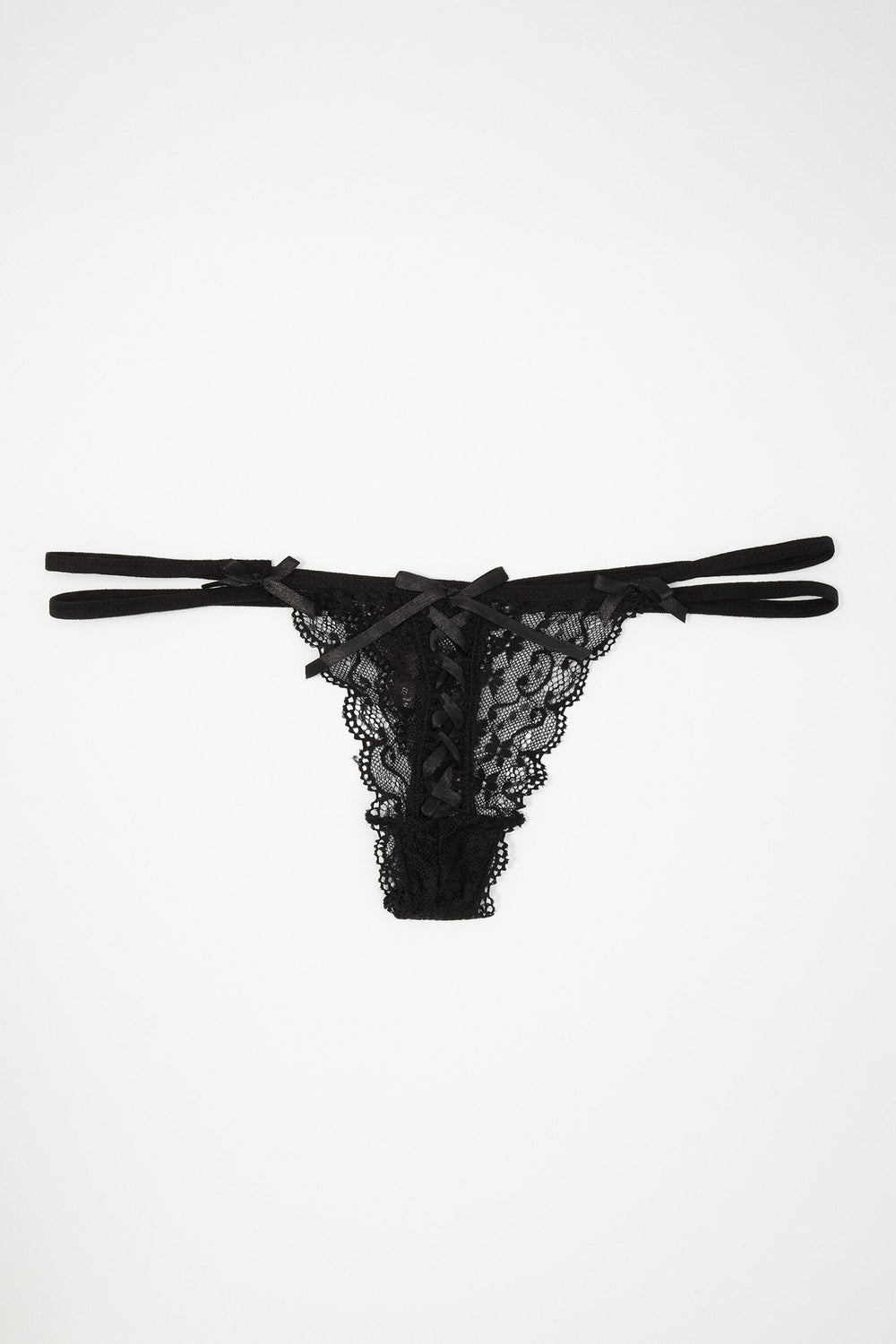 Women Lace-Up Lace Thong Black
