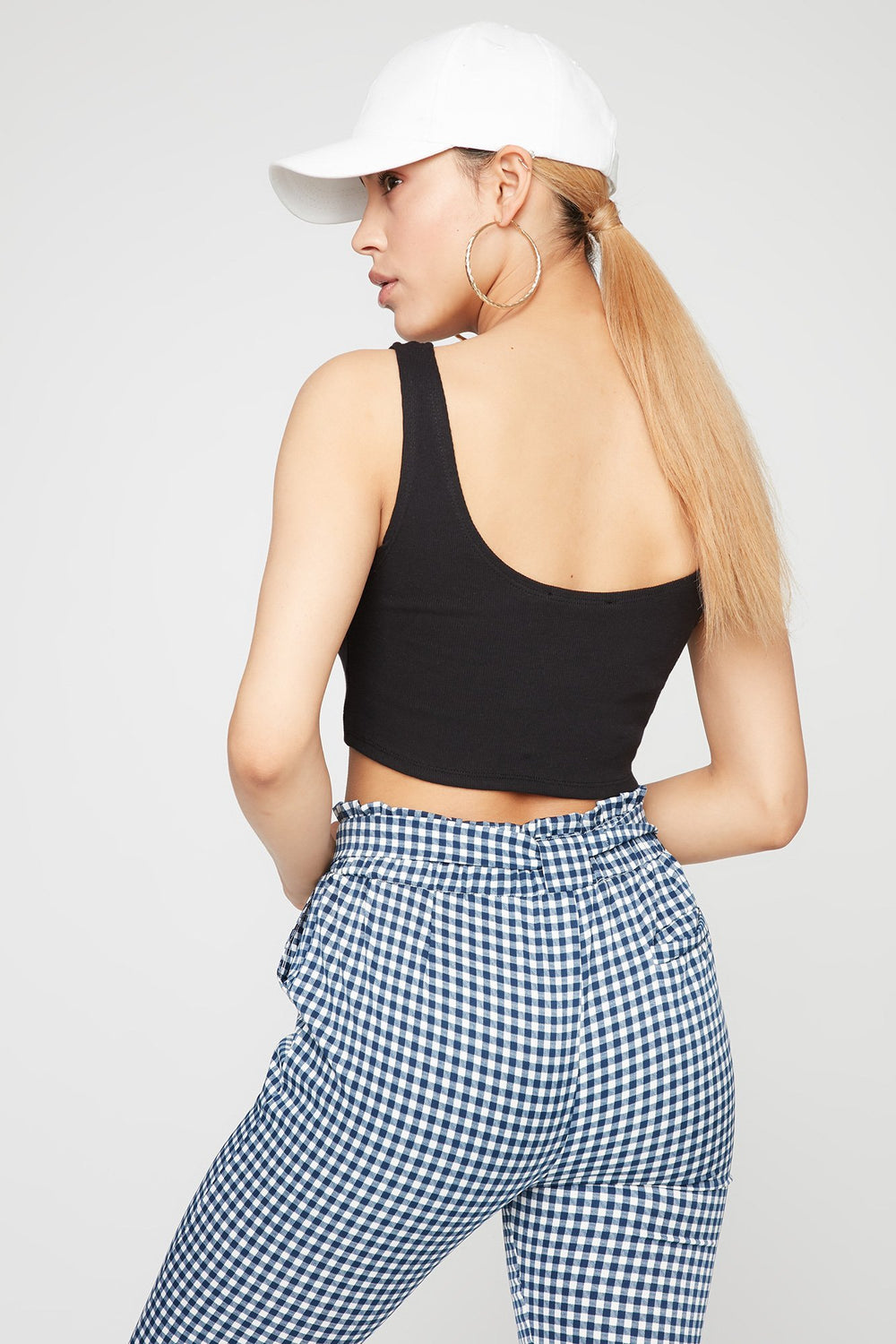 Women Lace-Up Ribbon Cropped Knit Tank Black