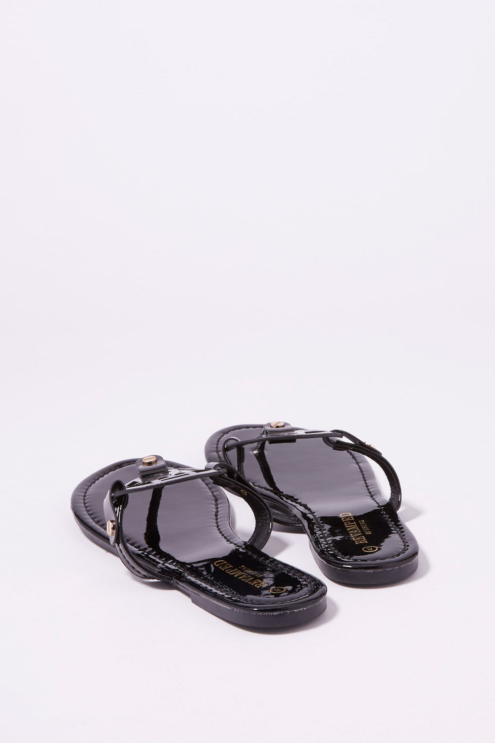 Women Medallion T-Bar Slip-On Sandal Black