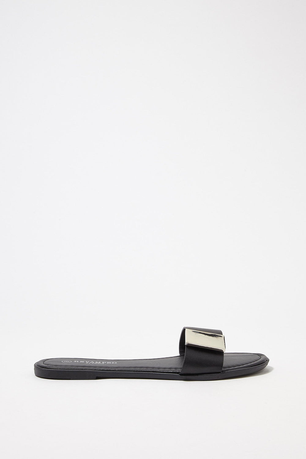 Women Metal Tip Banded Slip-On Sandal Black