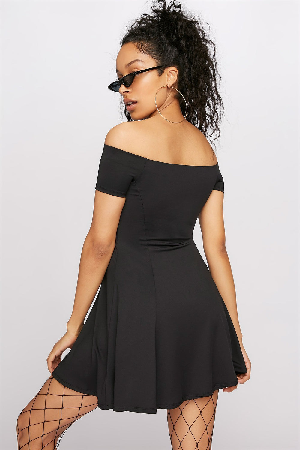 Women Off The Shoulder Fit & Flare Mini Dress Black