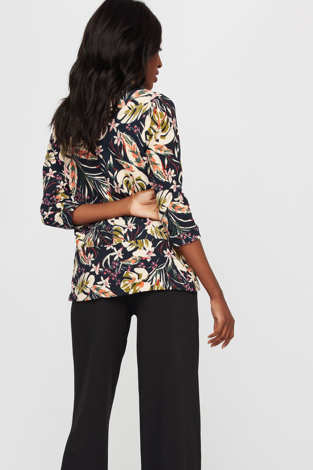 Women Open-Front Printed Blazer Black
