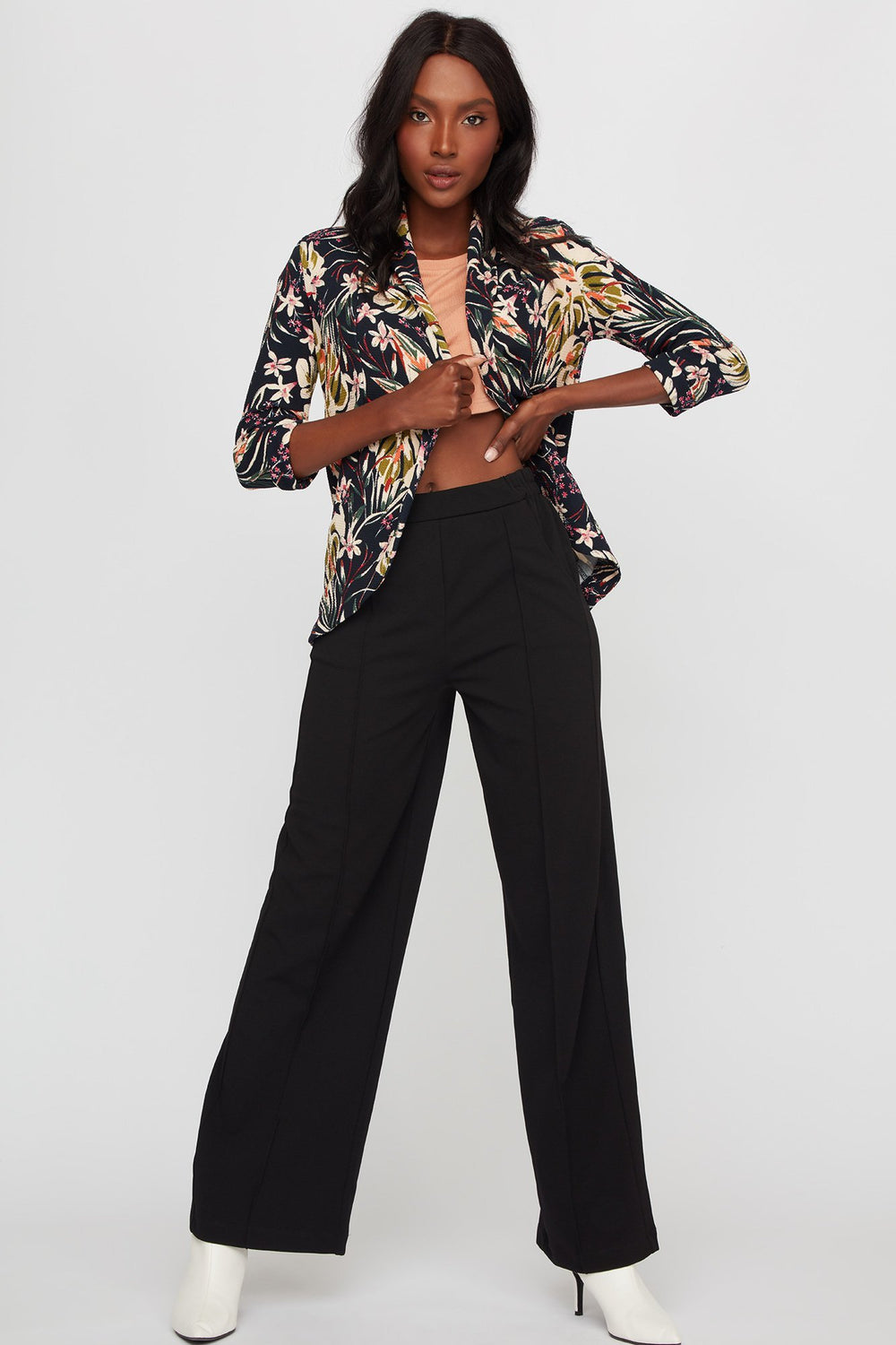 Women Open-Front Printed Blazer Black