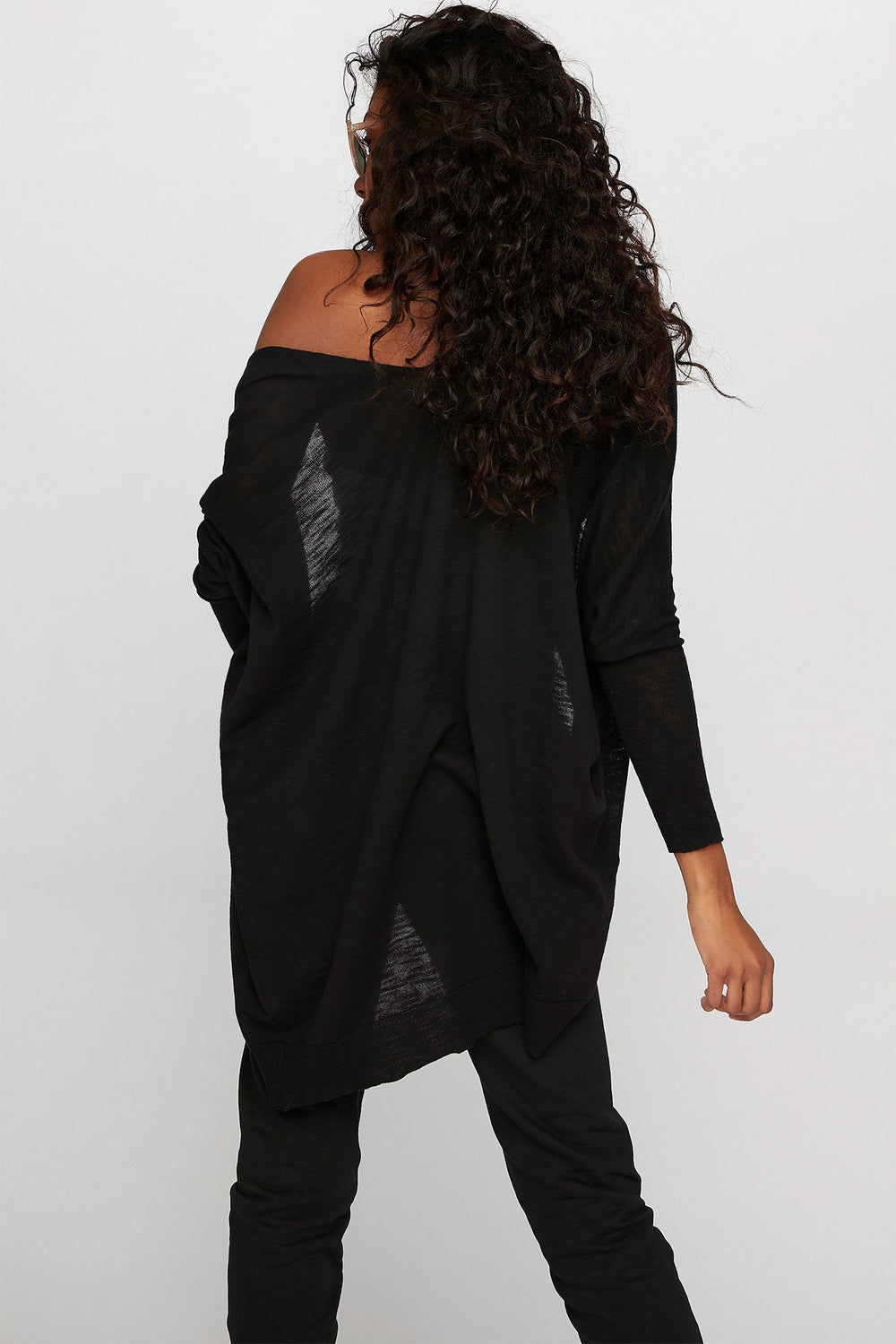 Women Oversized Open-Front Cardigan Black