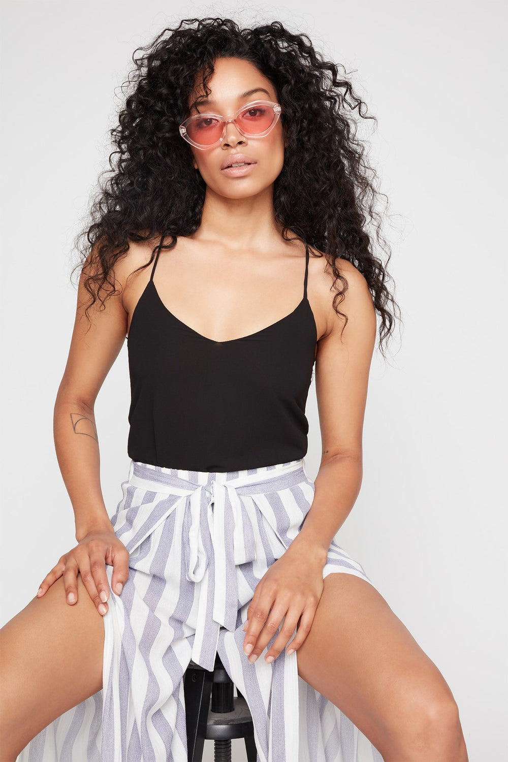 Women Racerback V-Neck Sheer Camisole Black