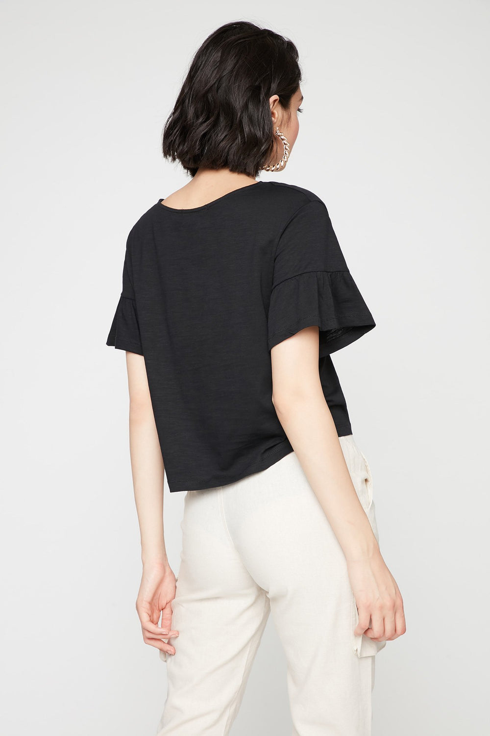 Women Ruffle Bell Sleeve T-Shirt Black