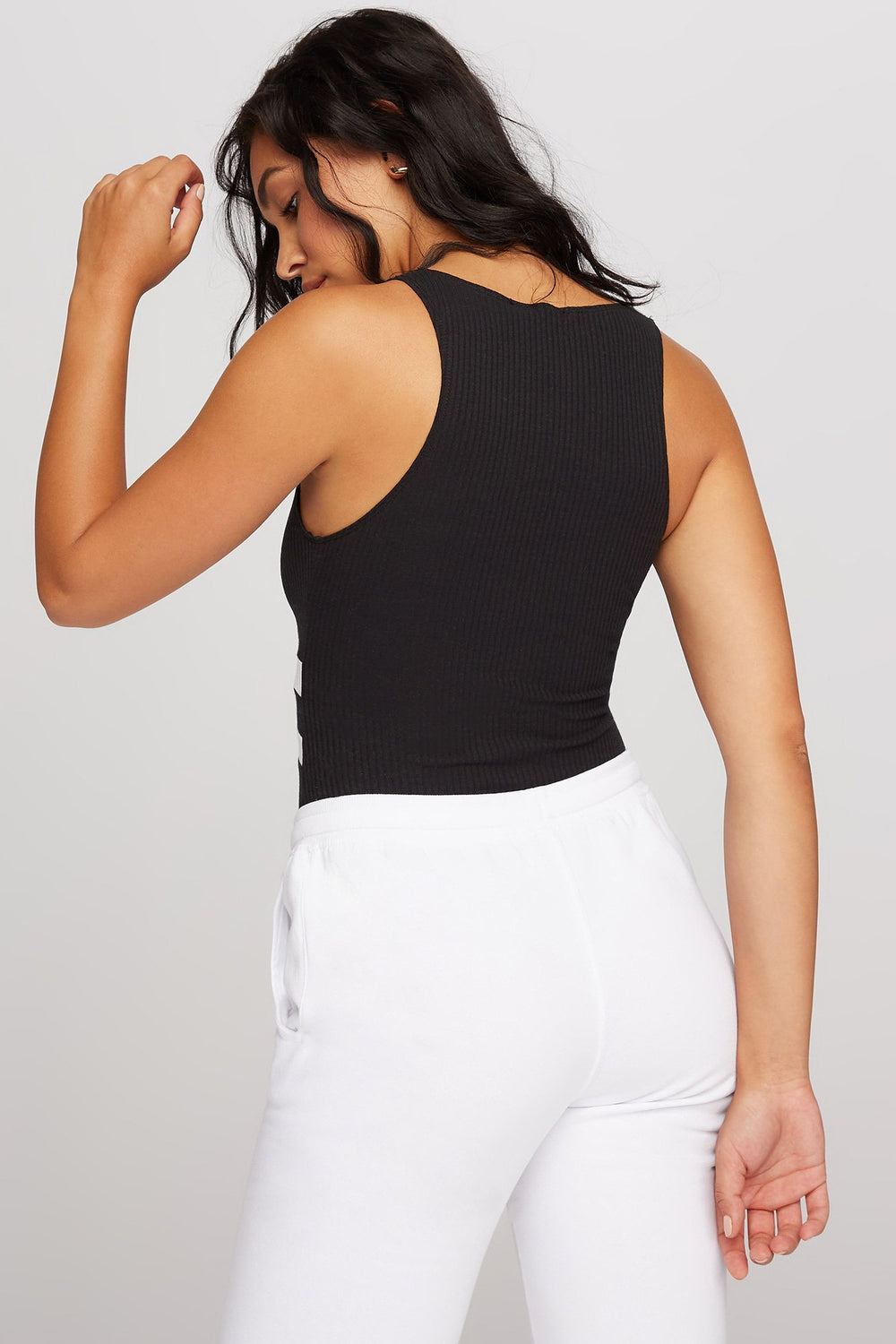 Women Striped V-Neck Ribbed Bodysuit Black