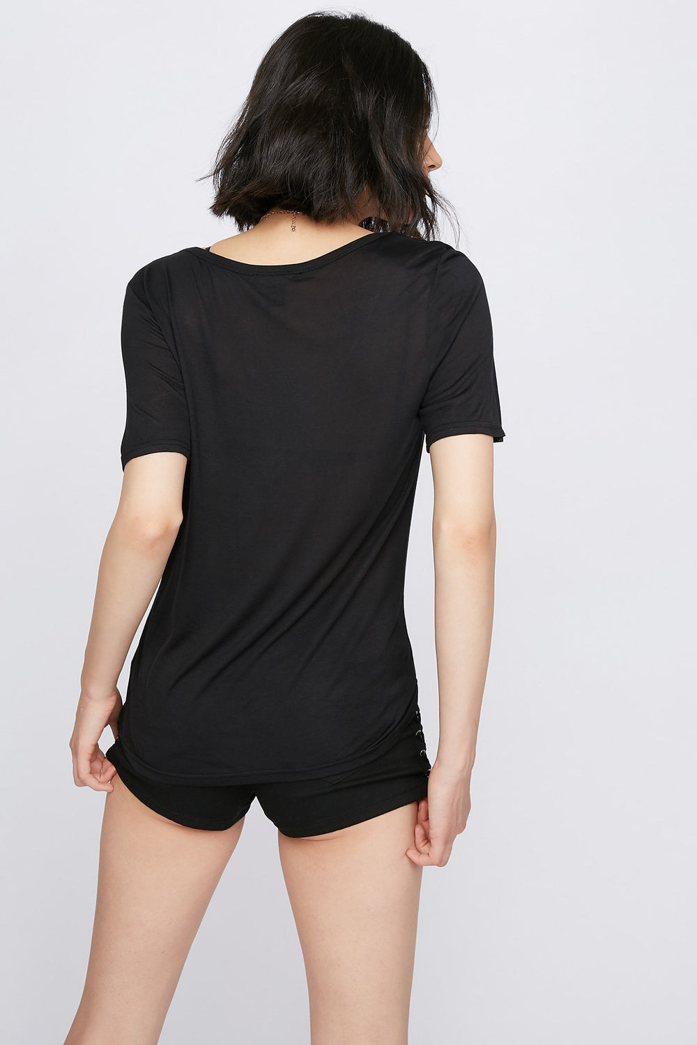 Women V-Neck Lightweight Basic T-Shirt Black