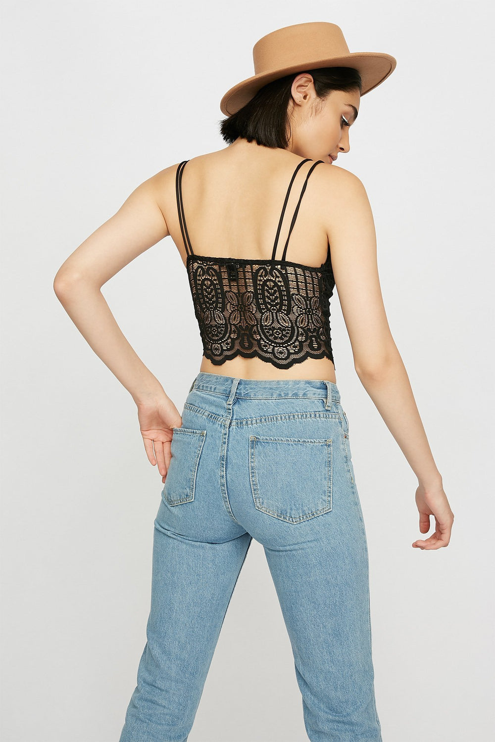 Women V-Neck Ribbed Lace Camisole Black
