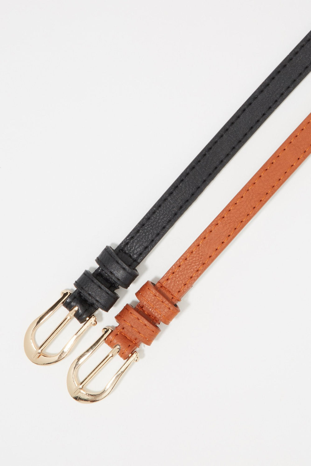 Women Assorted Faux-Leather Thin Belt Set (2 PC) Black