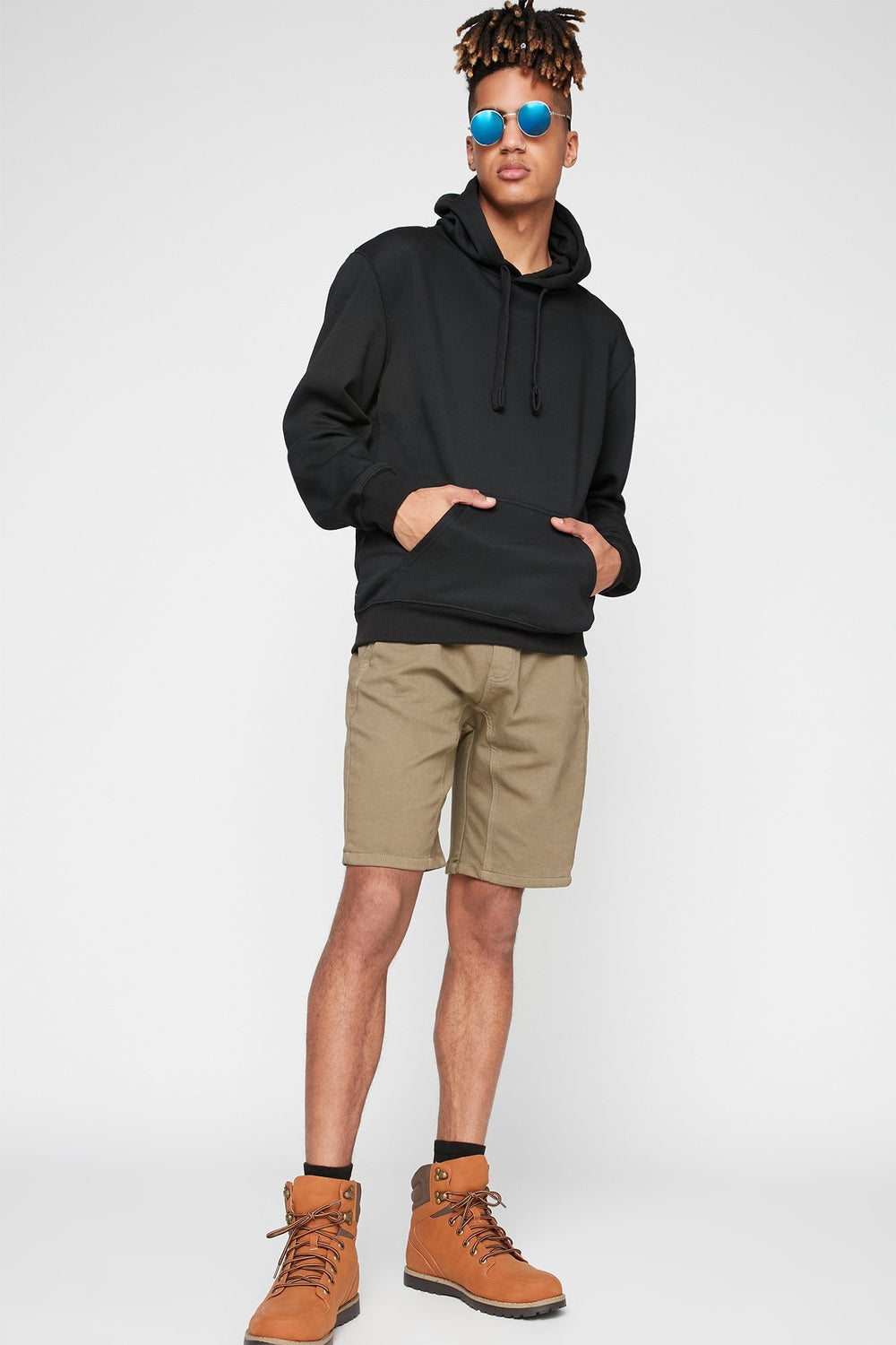 Men Basic Soft Drawstring Popover Hoodie Black