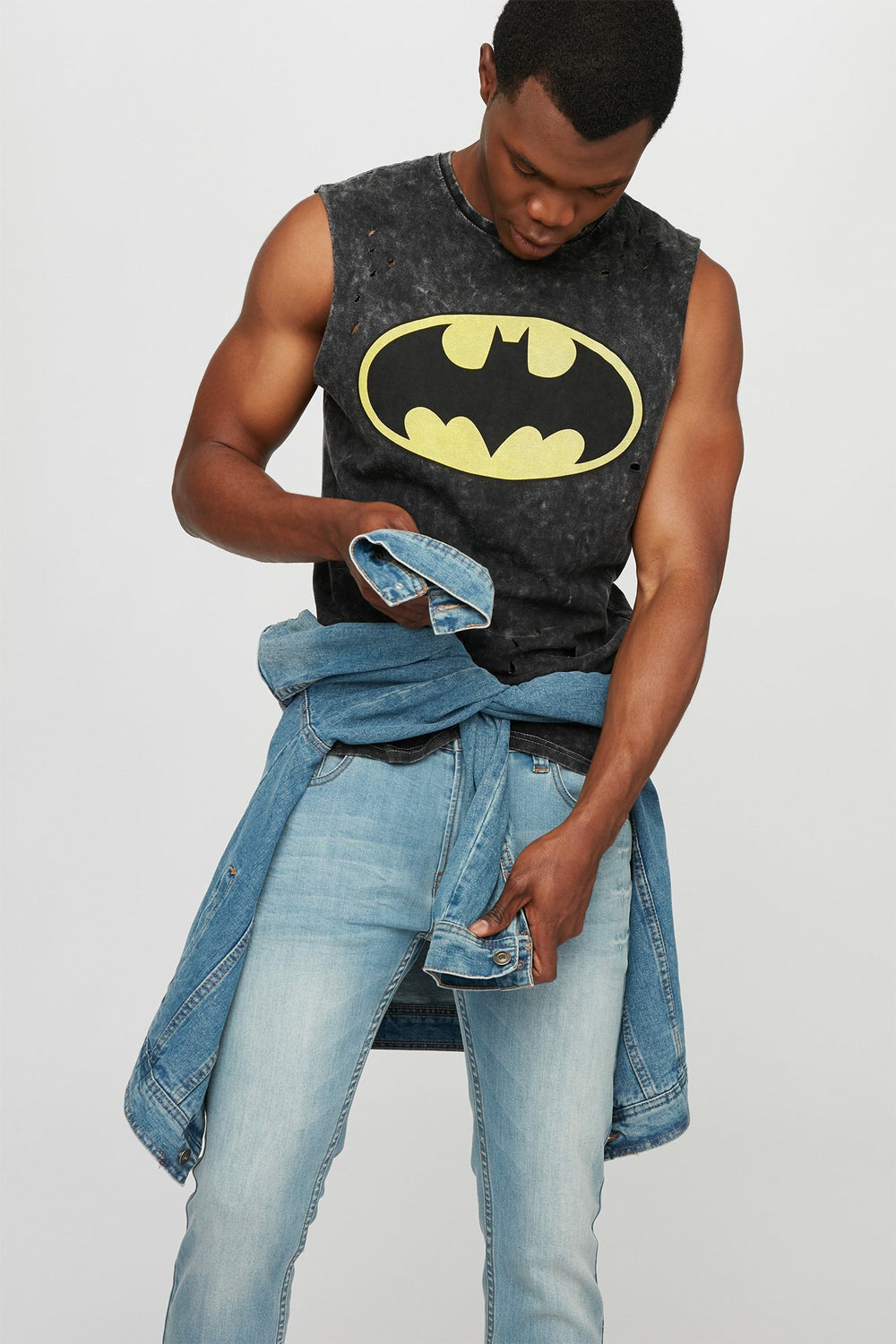 Men Batman Distressed Graphic Tank Black