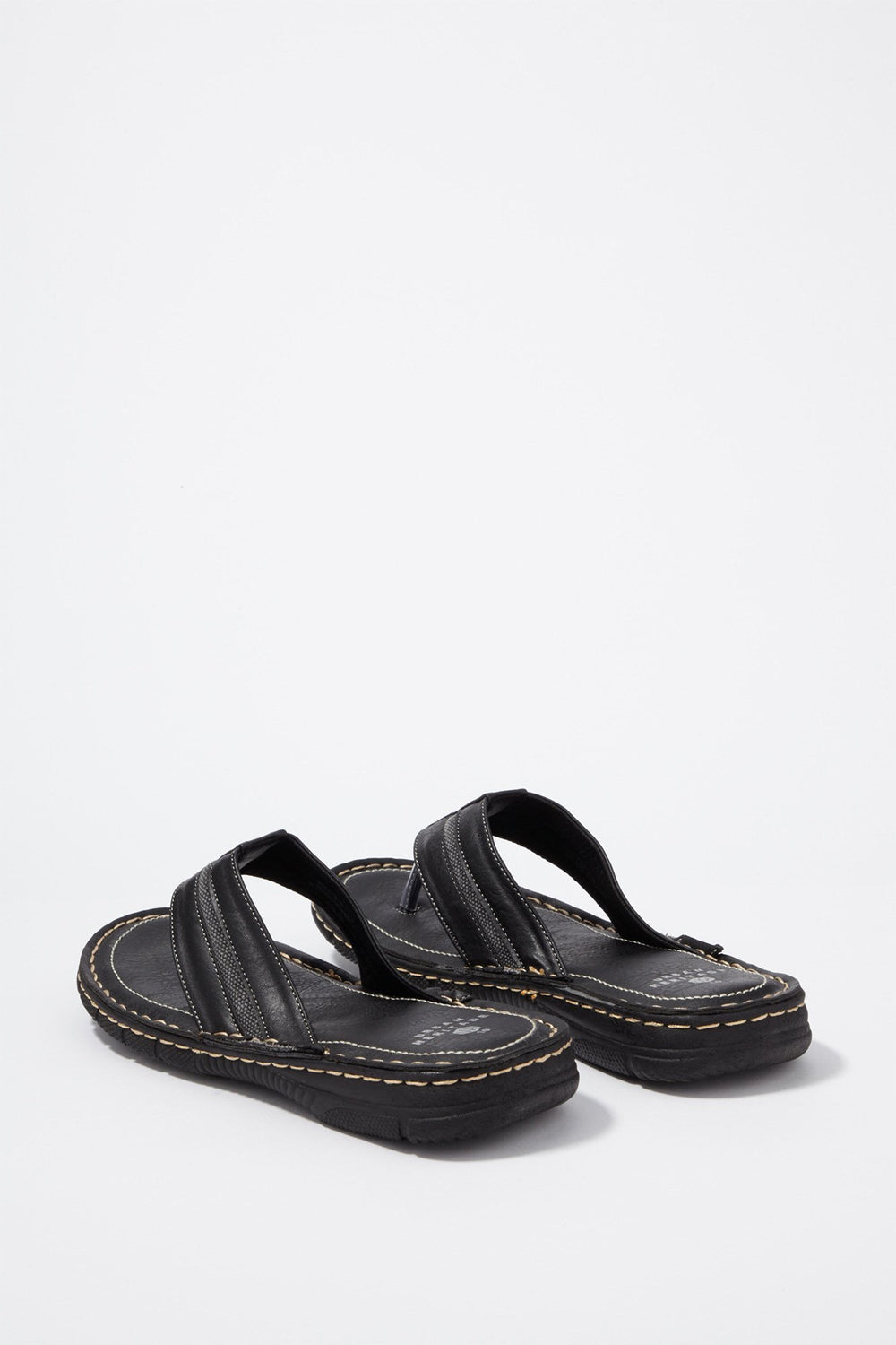 Men Black Faux-Leather Stitched Flip Flop Sandal Black