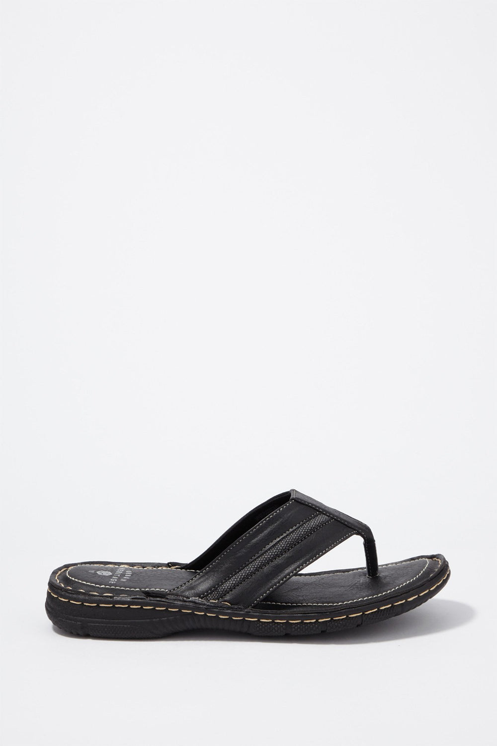 Men Black Faux-Leather Stitched Flip Flop Sandal Black