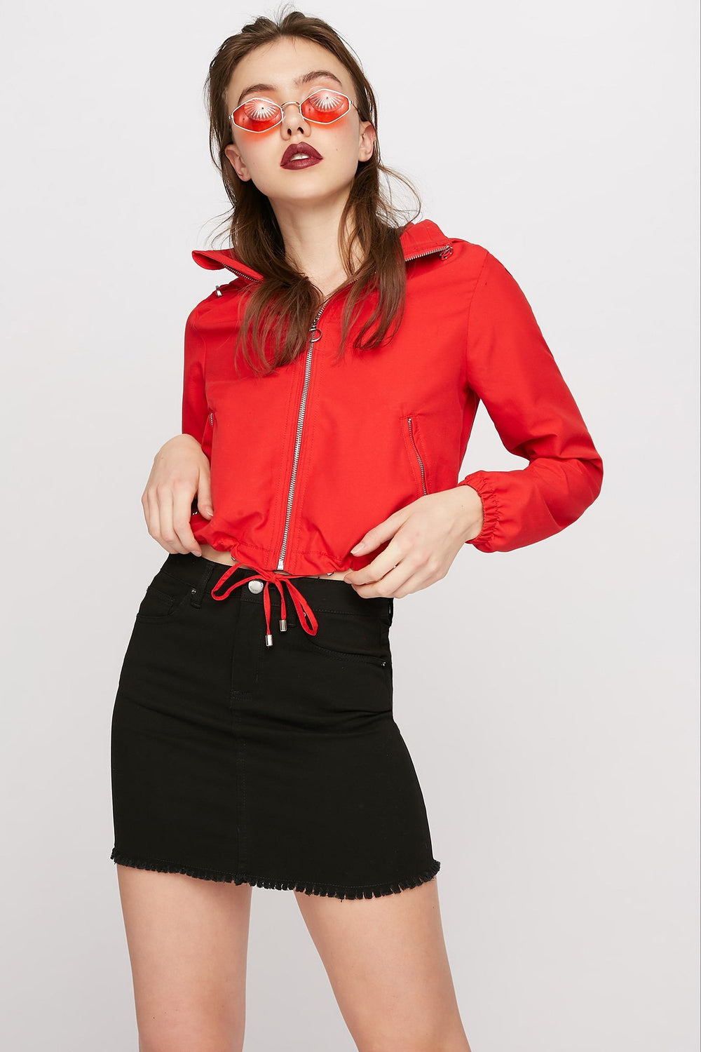 Women Black High-Rise Frayed Hem Denim Mini Skirt Black