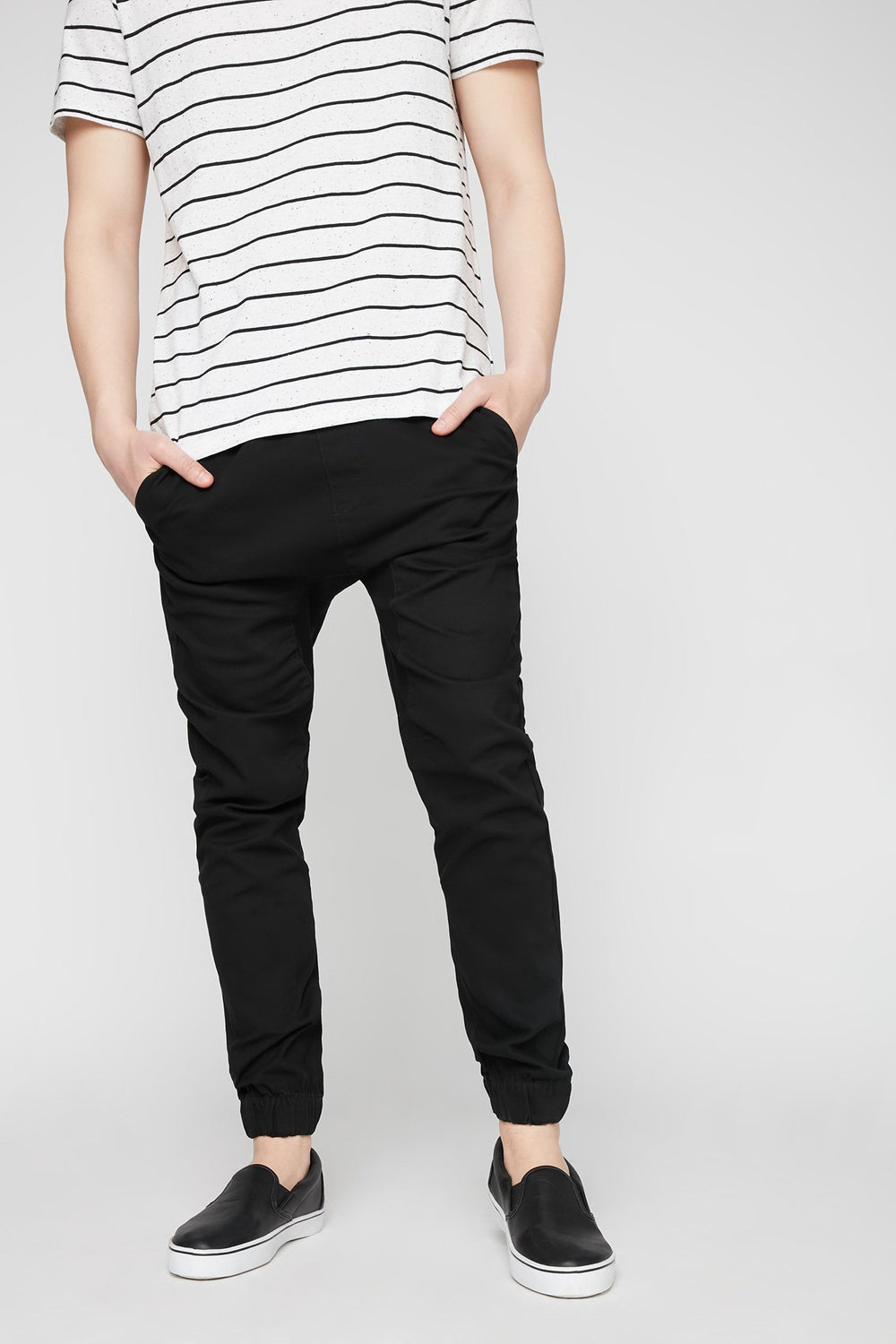 Men Black Twill Drawstring Jogger Black
